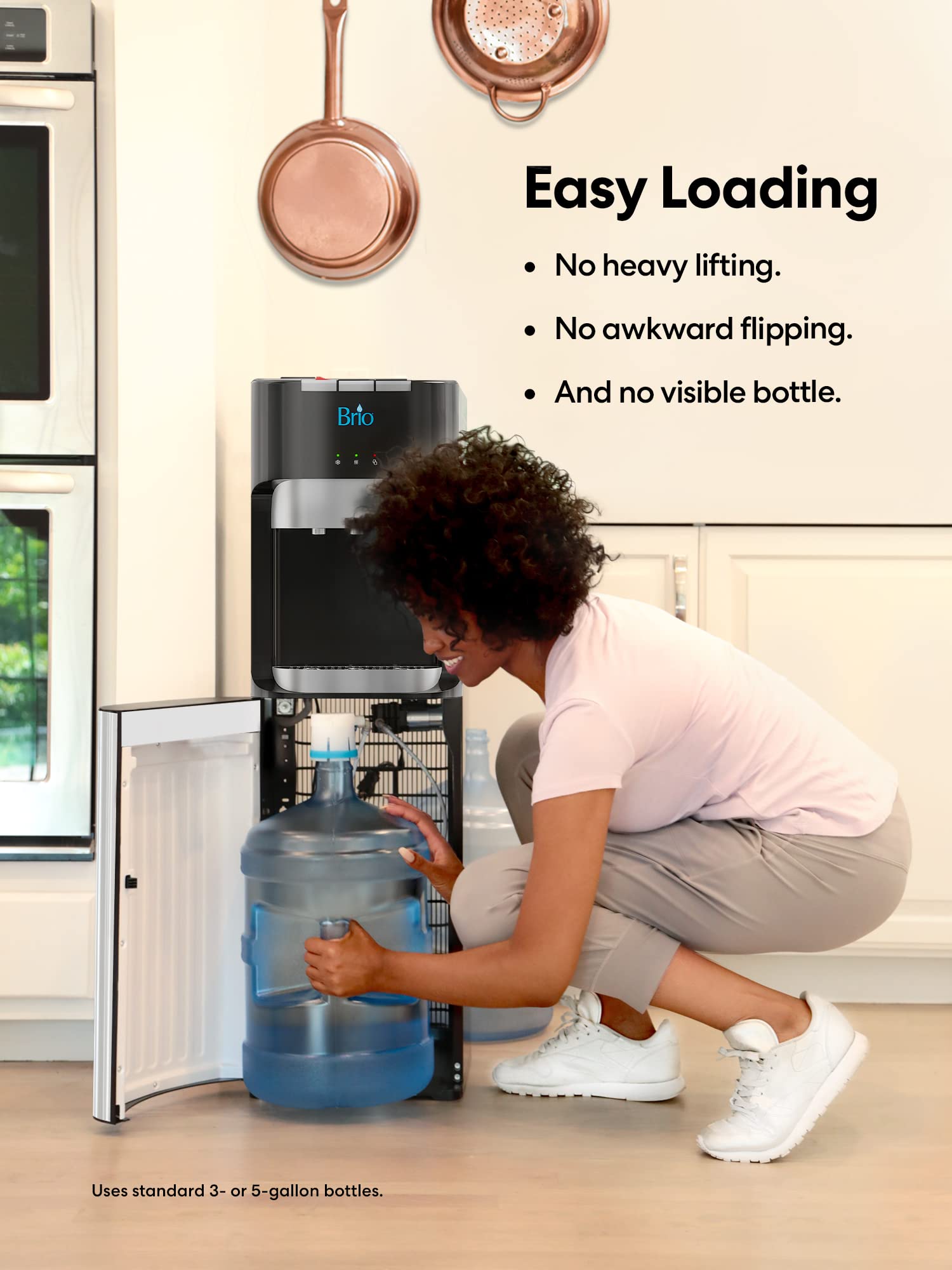 Brio Bottom Loading Water Cooler Dispenser For 5 Gallon Bottles - 3 Temperatures With Hot, Room & Cold Spouts, Child Safety Lock